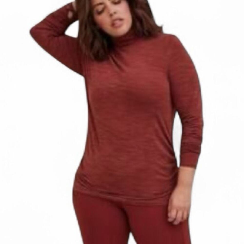 Torrid Active Ruched Mock Neck Long Sleeve Top Rust Orange 3X Plus Size